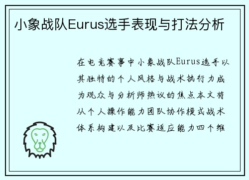 小象战队Eurus选手表现与打法分析